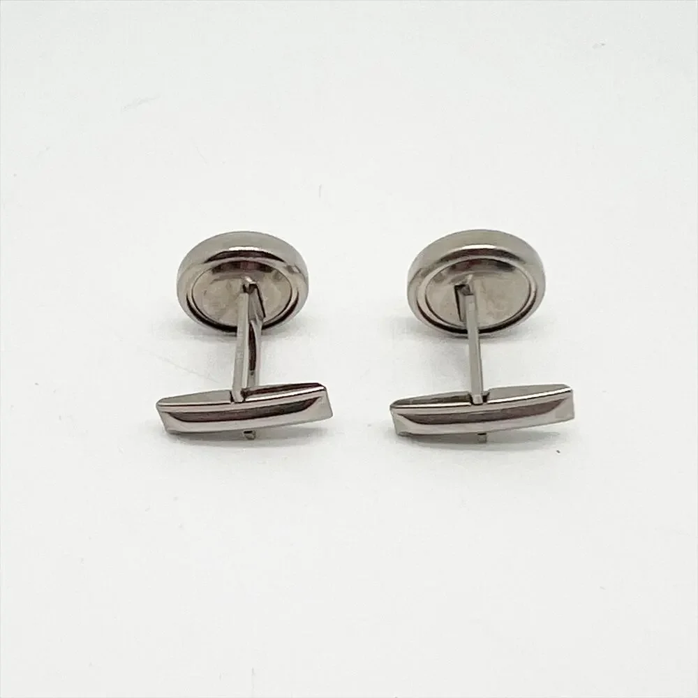 Lot of 2 Vintage Pairs of Glass Cuff Links Silver Tone Blue And Red/Brown